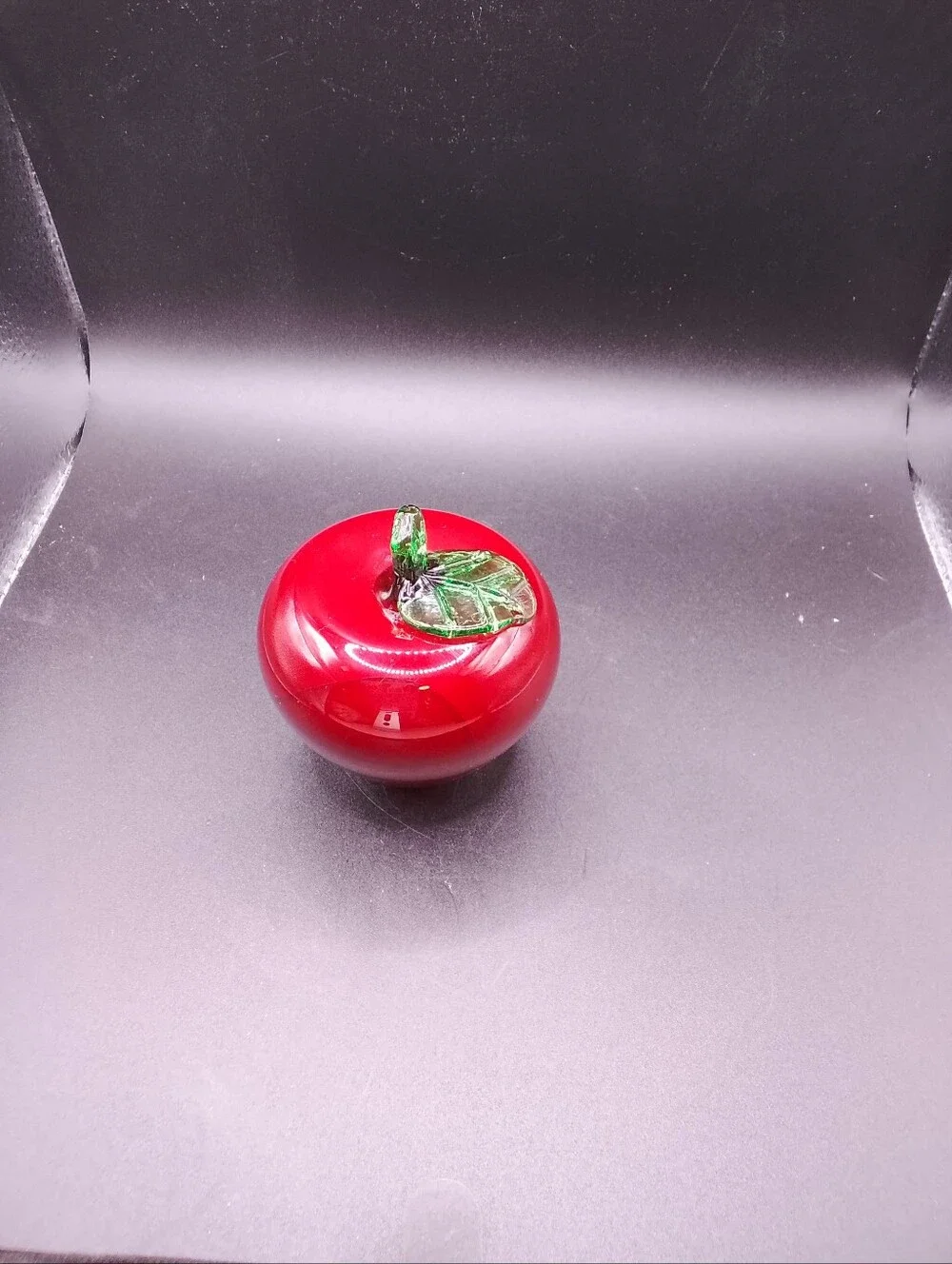 Handblown Red Apple Paperweight W Applied Stem And Leaf.